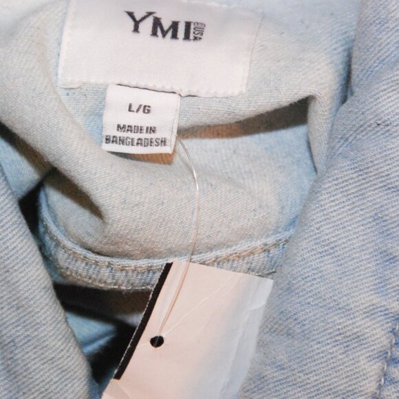 YMI Women's Novelty Wash Faded Jean Denim Moto Jacket NWT Larg - Picture 3 of 7